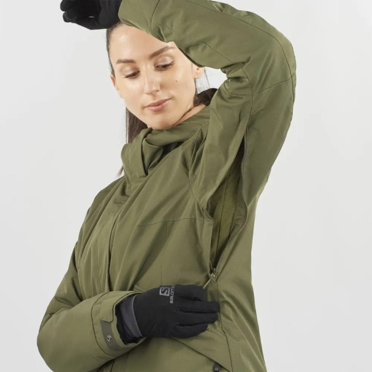 Olive Salomon Snow Rebel Insulated Hoodie Women's Ski Jackets | PH 64832N